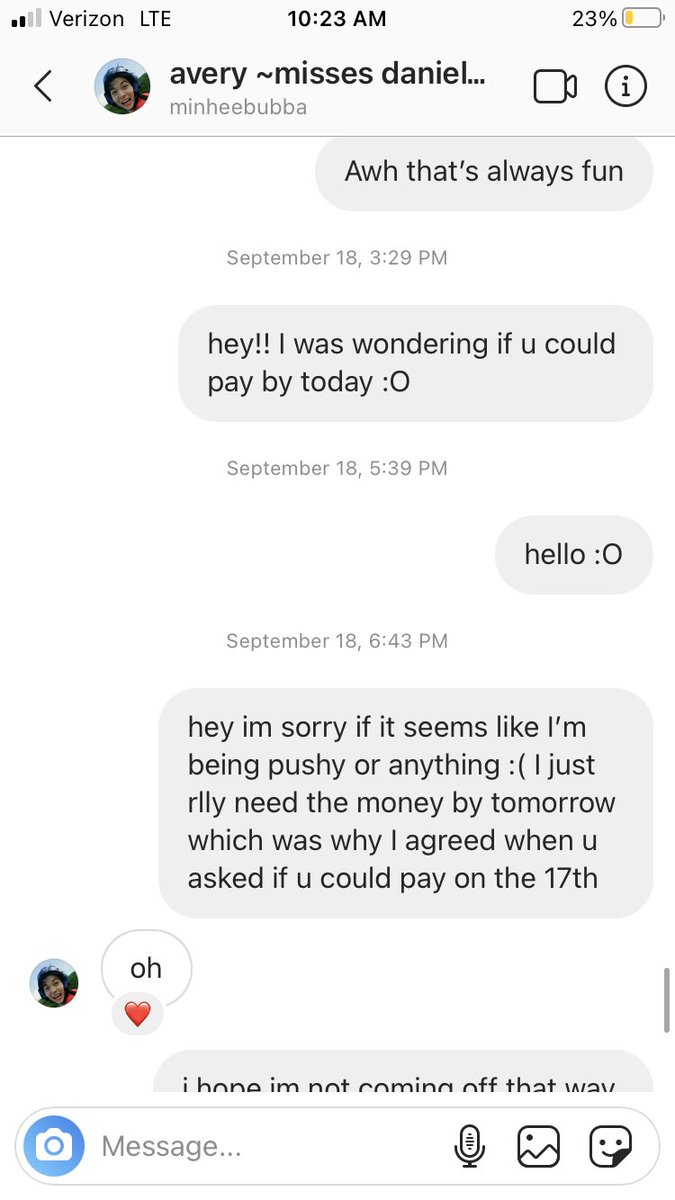 so basically she claimed the stuff n PROMISED me she’s pay by the 17th (at the start i said she had to be 1000% sure and she said yea) and when the 17th comes around take a GUESS