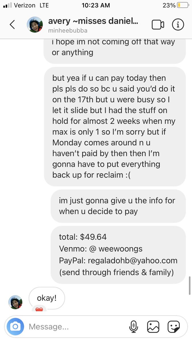 so basically she claimed the stuff n PROMISED me she’s pay by the 17th (at the start i said she had to be 1000% sure and she said yea) and when the 17th comes around take a GUESS