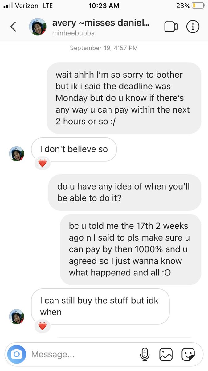 so basically she claimed the stuff n PROMISED me she’s pay by the 17th (at the start i said she had to be 1000% sure and she said yea) and when the 17th comes around take a GUESS