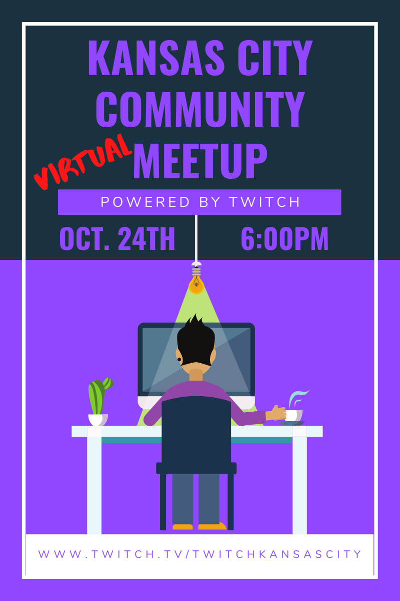 TwitchKCmidwest's tweet photo. Come join us for our 1st virtual MeetUp over on our Twitch channel, this Saturday at 6pm central! We have missed you all &amp; cannot wait to reconnect! #KCCM

https://t.co/LTZwYmr3Ru https://t.co/mqAZh13a9b