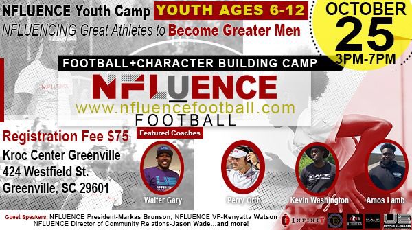 Mauldin Recreation (@mauldinrec) on Twitter photo Register NOW for the NFLUENCE football and character building camp.!! Great Opportunity!! <a href="/InfiniTFBall/">InfiniT Football</a>
To register nfluencefootball.com Register NOW for the NFLUENCE football and character building camp.!! Great Opportunity!! <a href="/InfiniTFBall/">InfiniT Football</a>
To register nfluencefootball.com