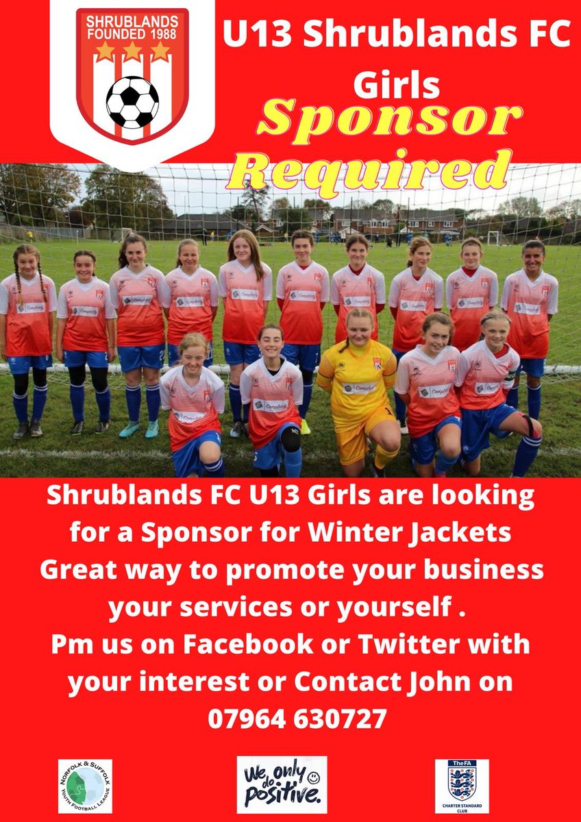 Shrublands_FC's tweet photo. 🔴⚪️🔵 sponsor required for our U13 Girls team #oneclub #sponsor https://t.co/6qJi0NUmSZ