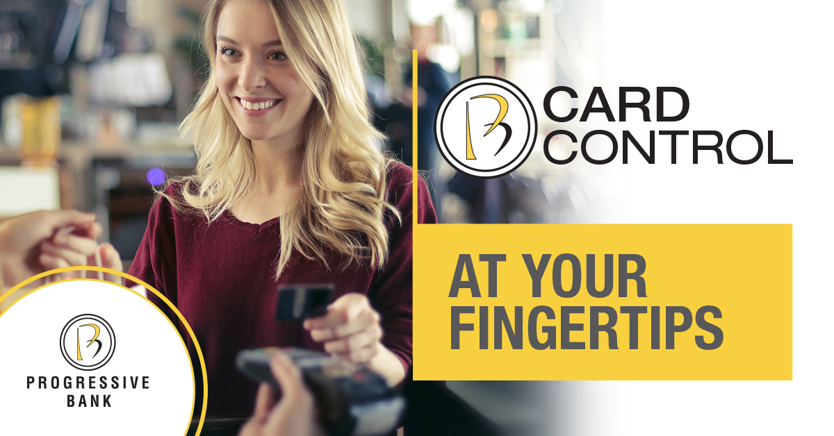 ProgressiveBank's tweet image. With Card Control from Progressive Bank:

-Receive real-time alerts for debit card transactions
-Control debit card usage with transaction and location limits
-Turn your debit card OFF or ON to disable or enable transactions
-And more ...

#ProgressiveBank #CardControl #BankLocal