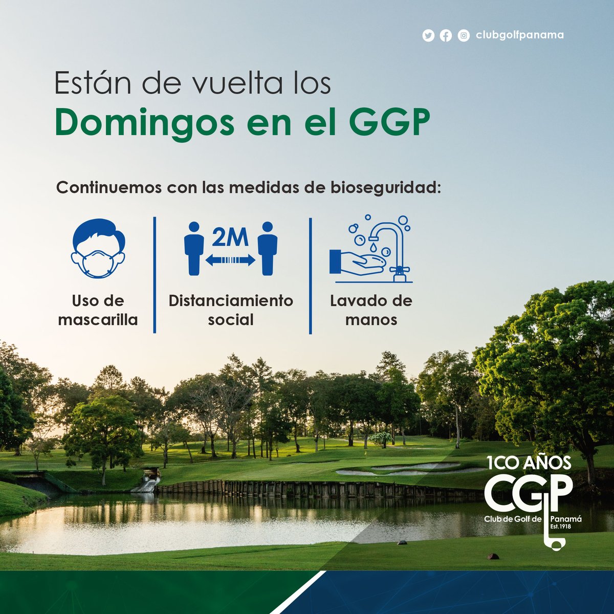 ClubGolfPanama's tweet image. #pasionpormiclub Estimados socios, les informamos que desde este domingo 25 de octubre pueden venir a disfrutar sus canchas de golf y tenis, en horario de 6:00 am a 6:00 pm.
Recuerde hacer su tee time con 48 horas de anticipación.
¡Les esperamos!