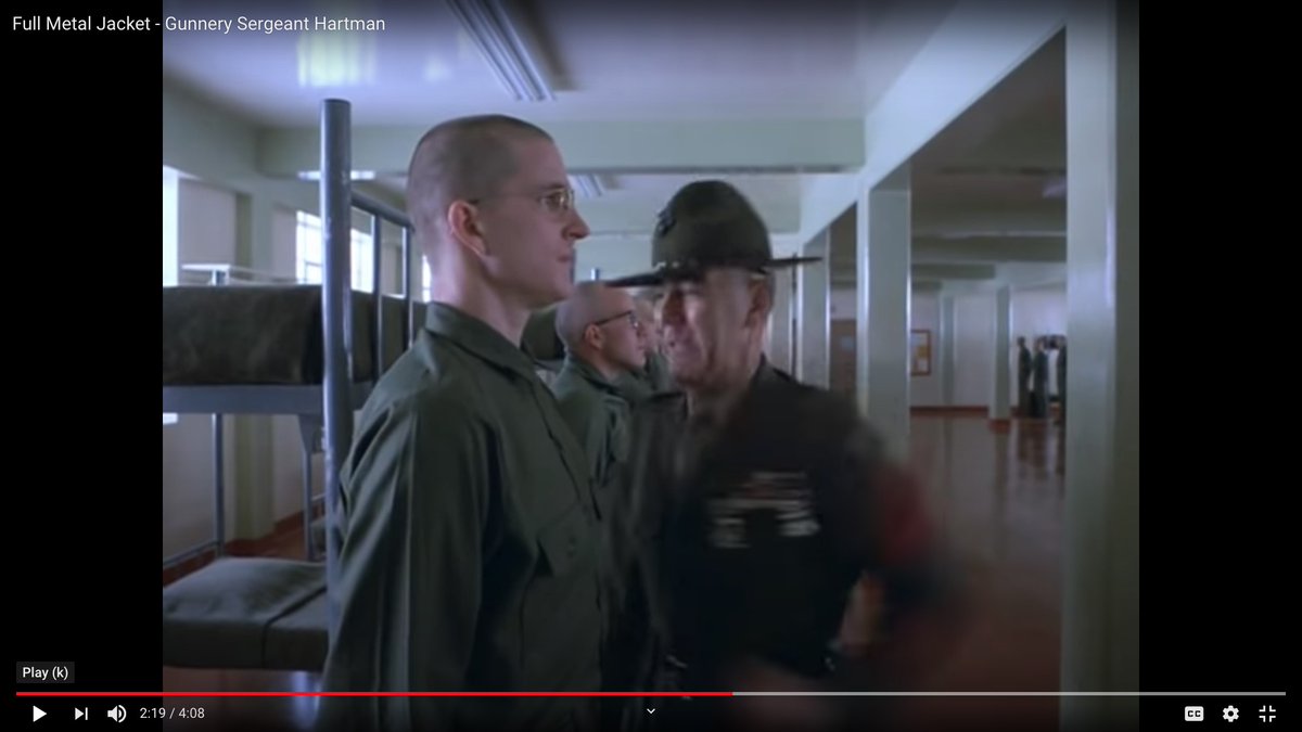 GUESS WHAT?Kubrick's fabled "attention to detail" is a MYTH.Ermey's punch starts with his left fist and finishes with his right after the edit.A basic continuity error.Full Metal Jacket is full of them.