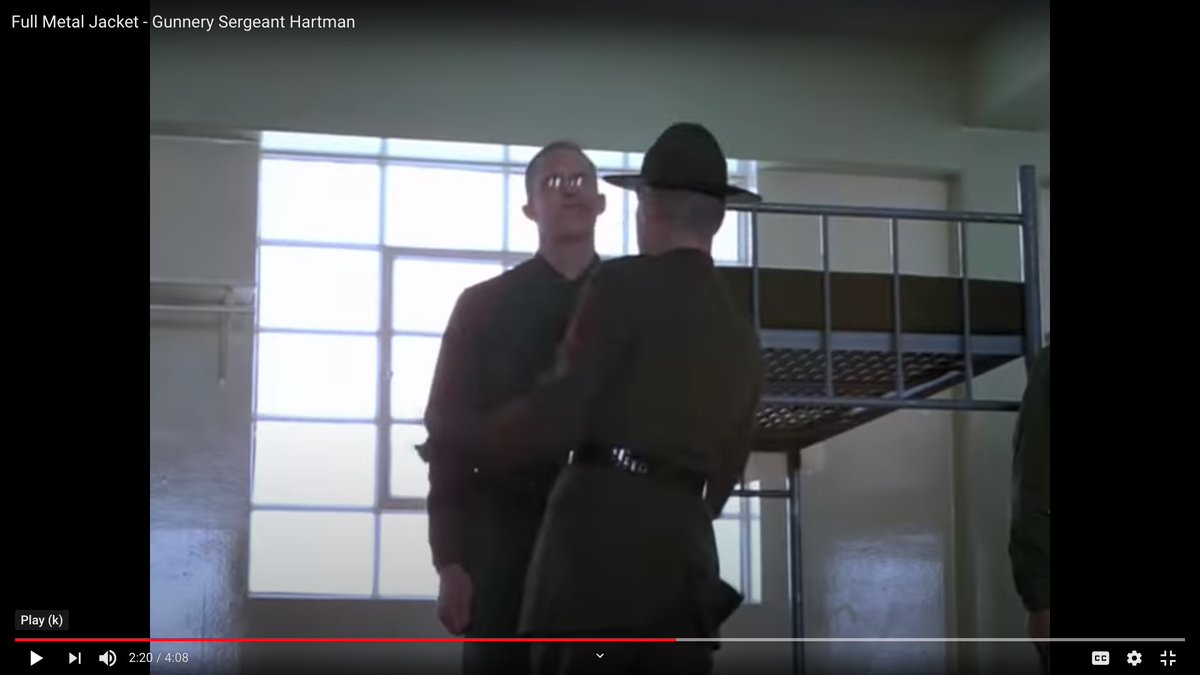 GUESS WHAT?Kubrick's fabled "attention to detail" is a MYTH.Ermey's punch starts with his left fist and finishes with his right after the edit.A basic continuity error.Full Metal Jacket is full of them.