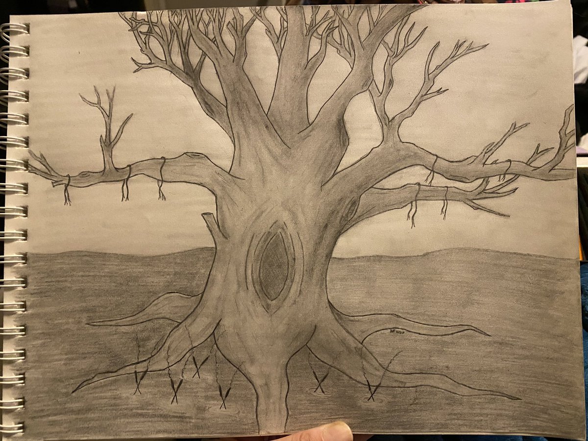 SpoonieRogueYT's tweet photo. My illness has been kicking my ass so I’m still behind on the #buildaworldchallenge for #Inktober but I finally managed to finish Day 3. The prompt was Ancient Tree (I know my art is crap. Please be gentle) https://t.co/nndM3Q4oLT
