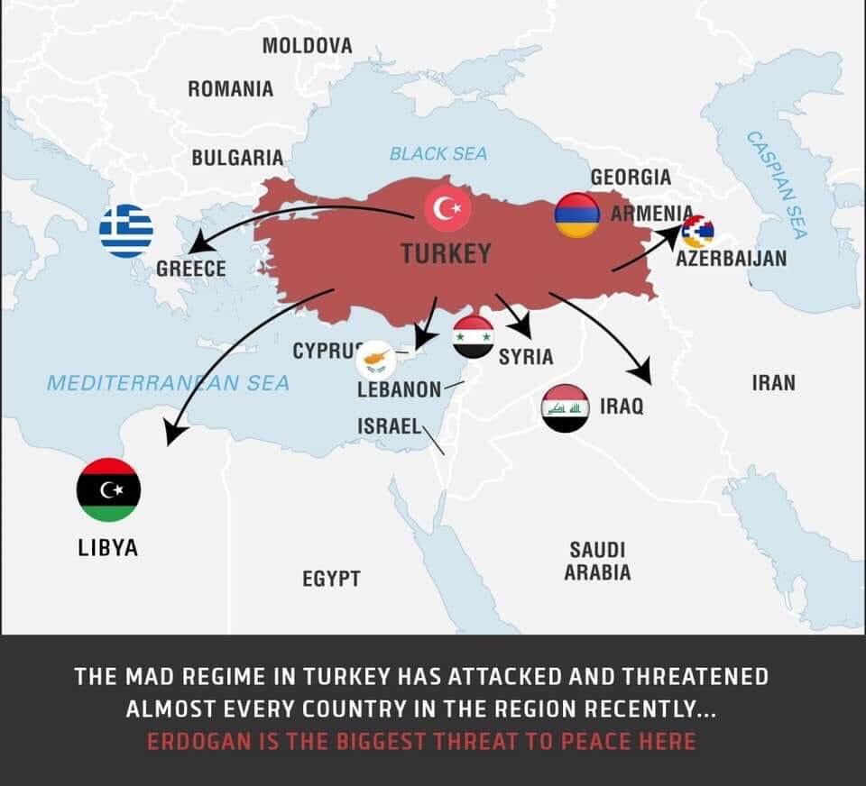 themanoog's tweet photo. #Turkey has problems with #Greece 🇬🇷
#Cyprus 🇨🇾
#Syria 🇸🇾
#Iraq 🇮🇶
 #Libia 🇱🇾
#Egypt 🇪🇬
#Armenia 🇦🇲
 
And you still wonder who is the aggressor in Artsakh 🇦🇲 conflict https://t.co/r3M8gDj6RM
