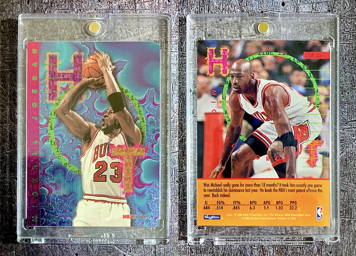 3pointGeek's tweet photo. “ℙℂ 𝕊ℍ𝕆𝕎ℂ𝔸𝕊𝔼 𝕆𝔽 𝕋ℍ𝔼 𝔻𝔸𝕐”
1995-96 NBA Hoops - Hot List Foil Insert #1 of 10 - Michael 🐐 Jordan
#NBAHoops #Skybox #90sInsert #FoilCard #TheGOAT #Bulls #AirJordan https://t.co/Ylkhzb9o2G