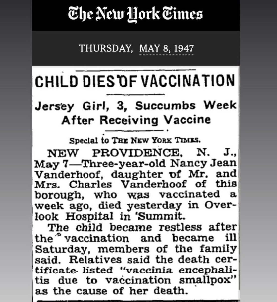 1947. A time when the media was a little more honest and everything wasn’t so corrupt. h/t CircleOfMamas #vaccines