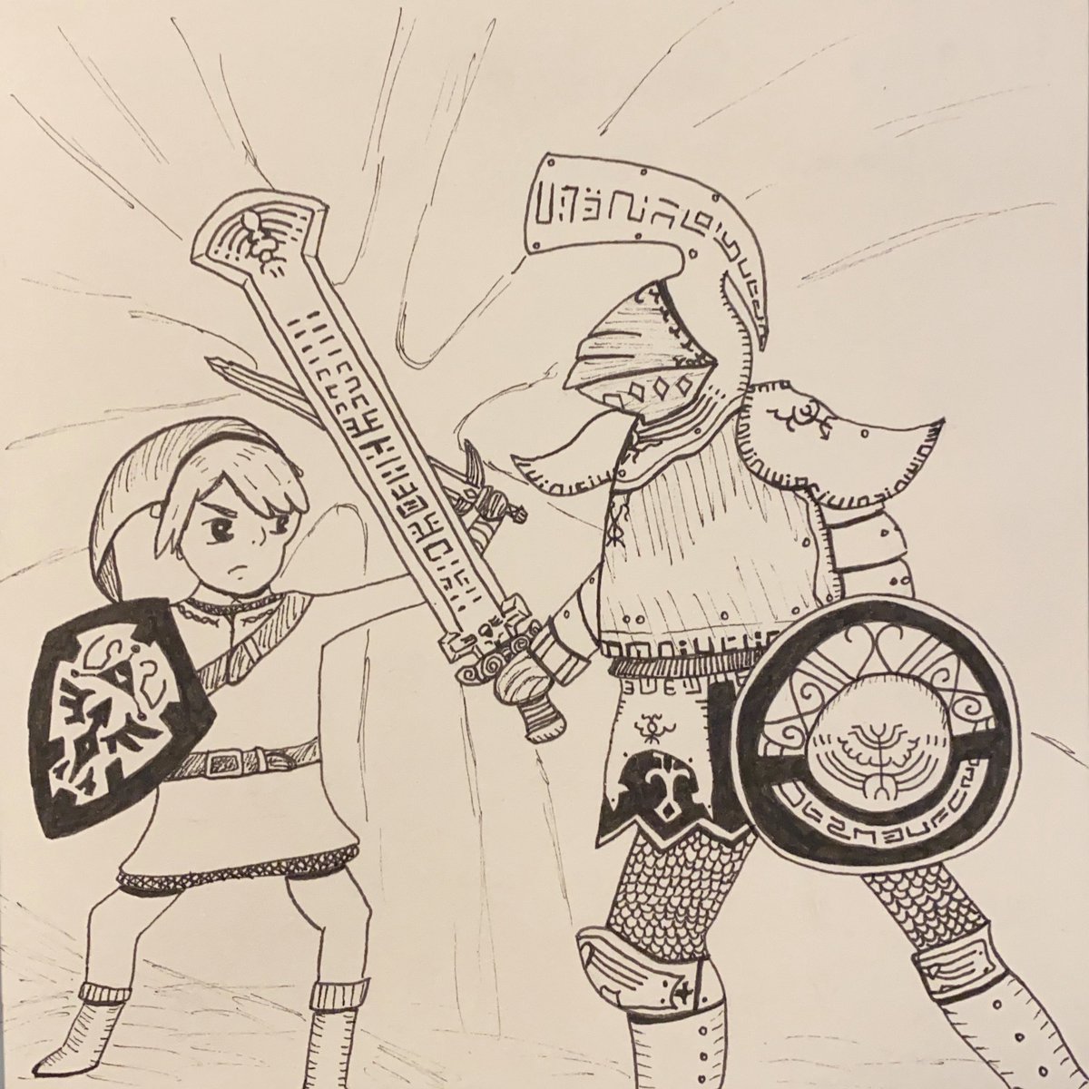 artistically_j's tweet photo. Day 10: Link & Darknut
βDon't worry! You have what it takes to beat him, Link!β -Midna
#linktober #darknut https://t.co/uioKAEanDg