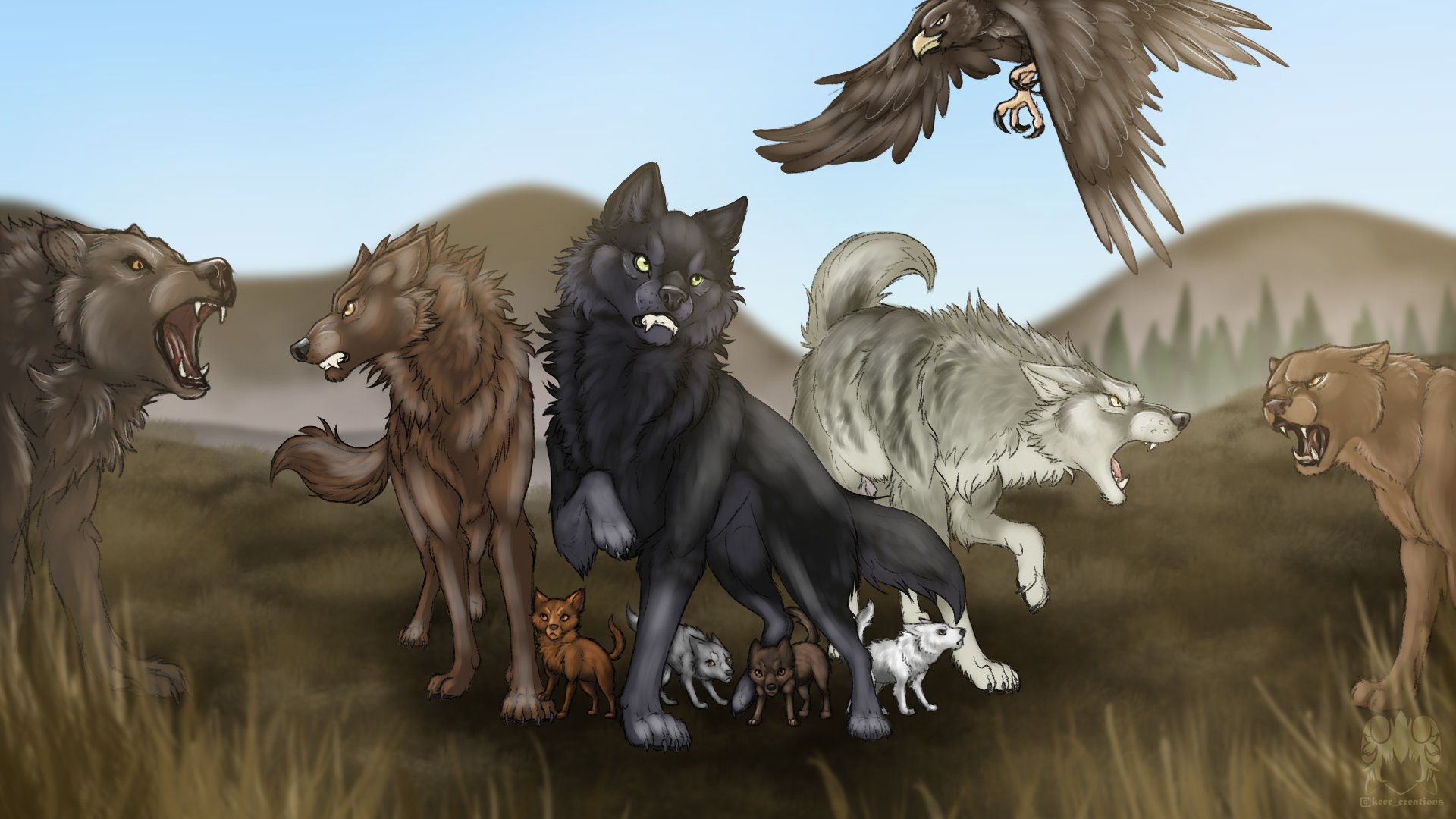 pack of wolves drawing