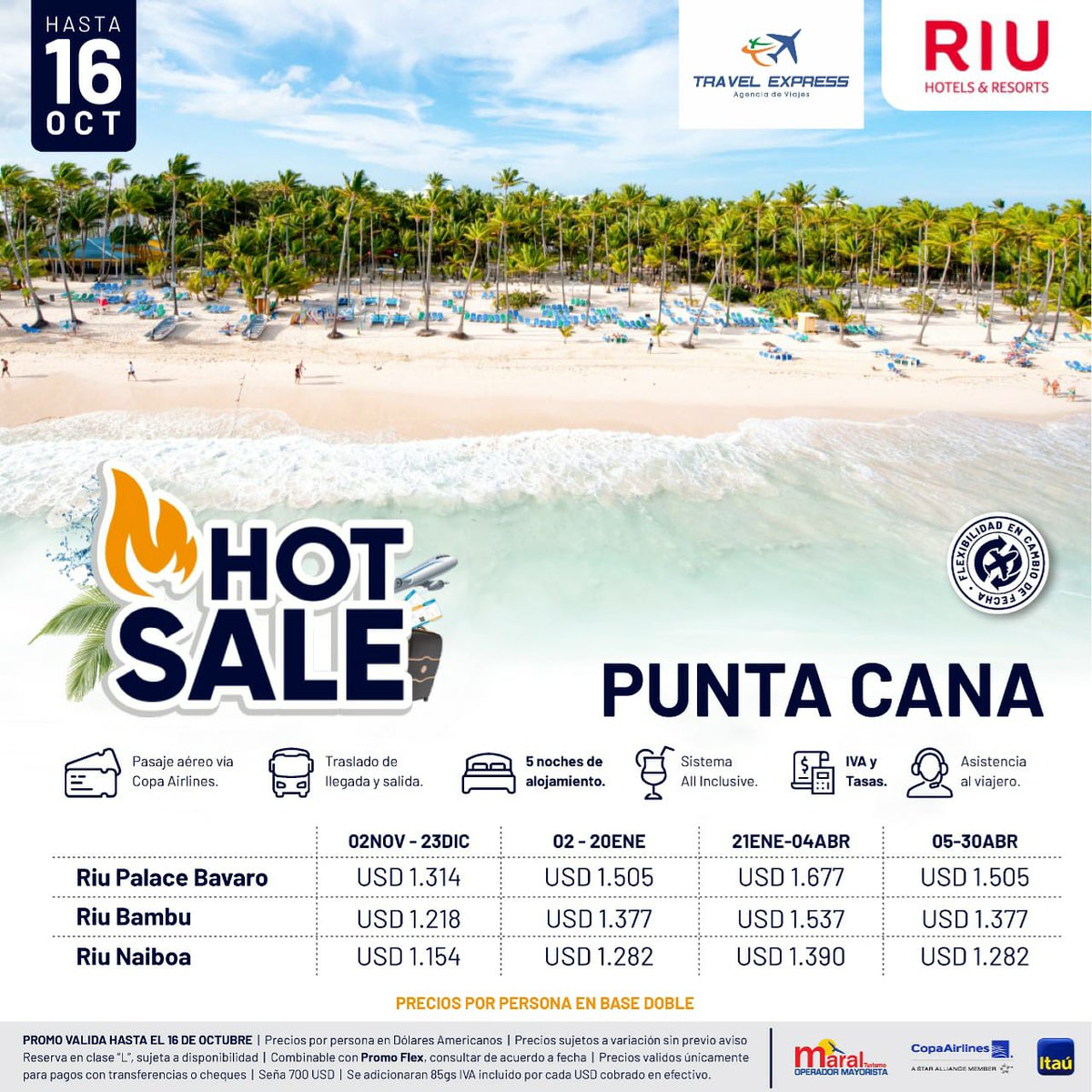 travelexpresspy's tweet photo. PROMO DE NOVIEMBRE 2020 HASTA ABRIL 2021, 5 NOCHES TODO INCLUIDO
RESERVAS: 0986-142680

#puntacanaprincess #puntacanavillage #puntacanawedding #puntacanabeachresort #travelblogger #traveler #picoftheday #pics #fun #beach #ocean #travel #travelgram #travelblogger #travelexpresspy https://t.co/ha4cXahFY6