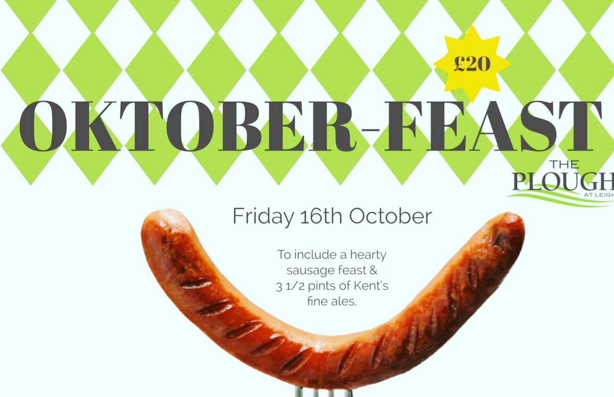 Planning next weekend already? Fancy an Oktober feasting Friday? Green hop and other Kentish ales and piles of seasonal Cottage Farm sausages. 
Yum🍻🌭🍺🥨🍺🌭🍻