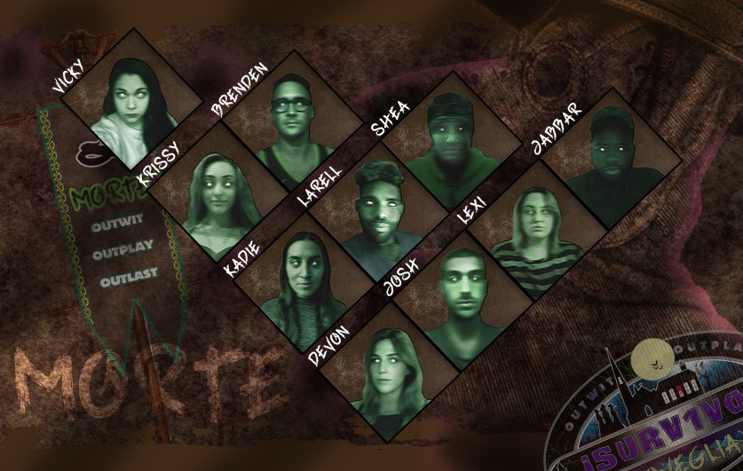 i1e_gaming's tweet photo. MEET THE #MORTETRIBE #iSurv1vor #Poveglia #34 #Shea #JustStayAlive
#Josh #SpookyBitches
#Krissy #BadBitchOnly
#Vicky #JoinSurVYvor
#Jabbar #iHateHashtags
#LaRell #ScurrySpice
#Devon #CantSpookTheSpookyKid
#Kadie #PizzaBagel
#Lexi #NicolasCageIsMyDaddy
#Brenden #IowaCatDaddy https://t.co/1hyVOQeHK7