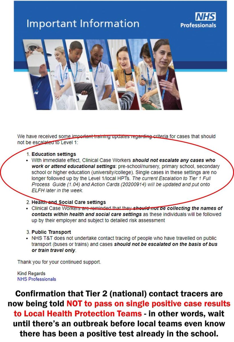 27/ Finally we have todays revelation, an update to advice that cases linked to education settings should not be contact traced. Why?Struggling to think of anything beyond suppressing isolations in schools as an act of short term media management.