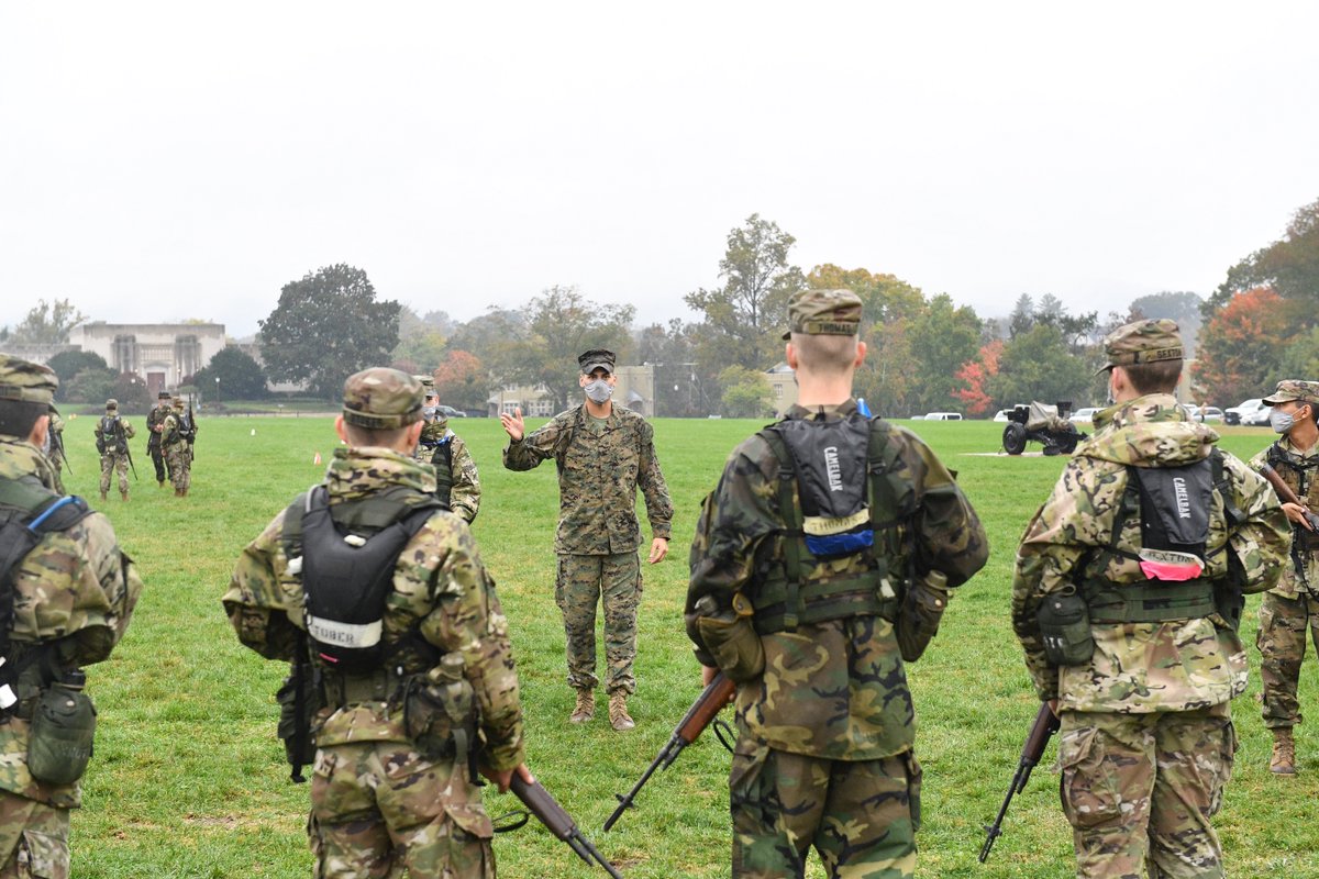 VMI1839's tweet photo. It was a busy day of FTX at VMI! Some highlights: Air Force ROTC Detachment 880 tackled obstacles in the CPTF, Army ROTC trained at McKethan Park, and Naval ROTC took to the water and the Parade Ground. #FallFTX #RahVaMil #VMIROTC https://t.co/10LXqeMEb4