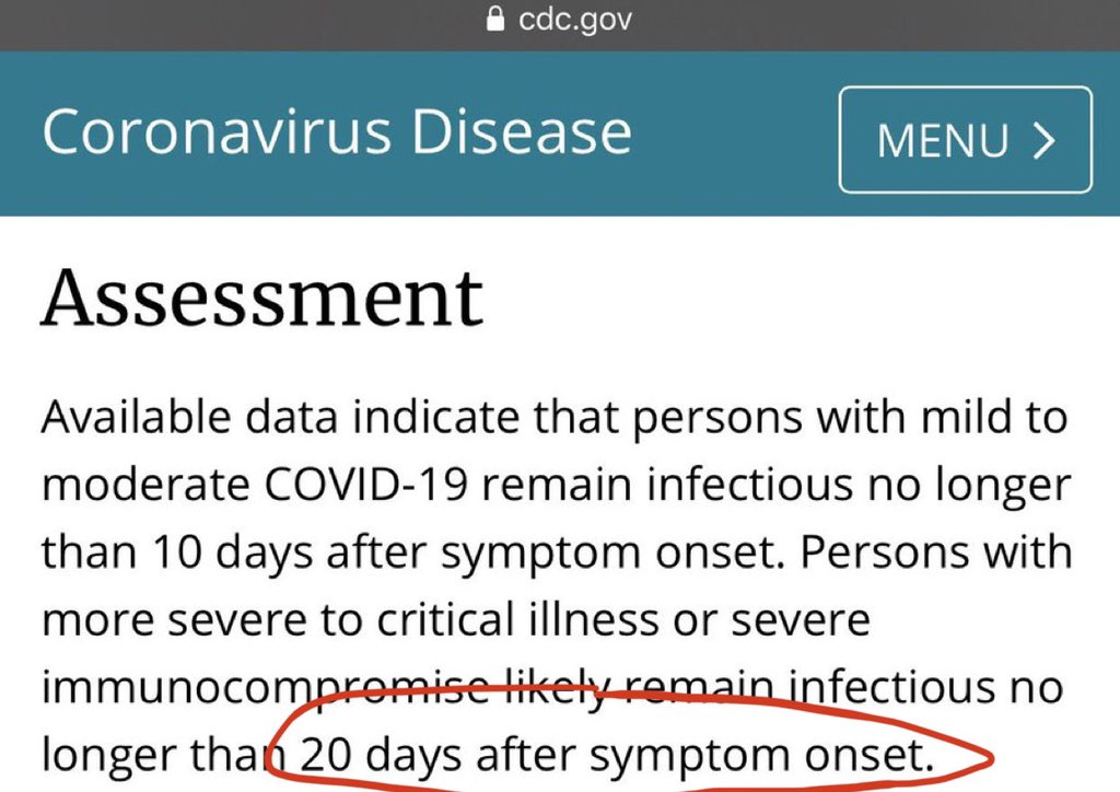 Breaking—Dr Conley now claims Trump is not infectious. He cites CDC criteria, yet CDC clearly says severe  #COVID19 cases are infectious for 20 days. And his viral load might be down, but he also has synthetic antibodies. Synthetic doesn’t equal immunity. Ct value also unreported.  https://twitter.com/jdiamond1/status/1315093470940282880