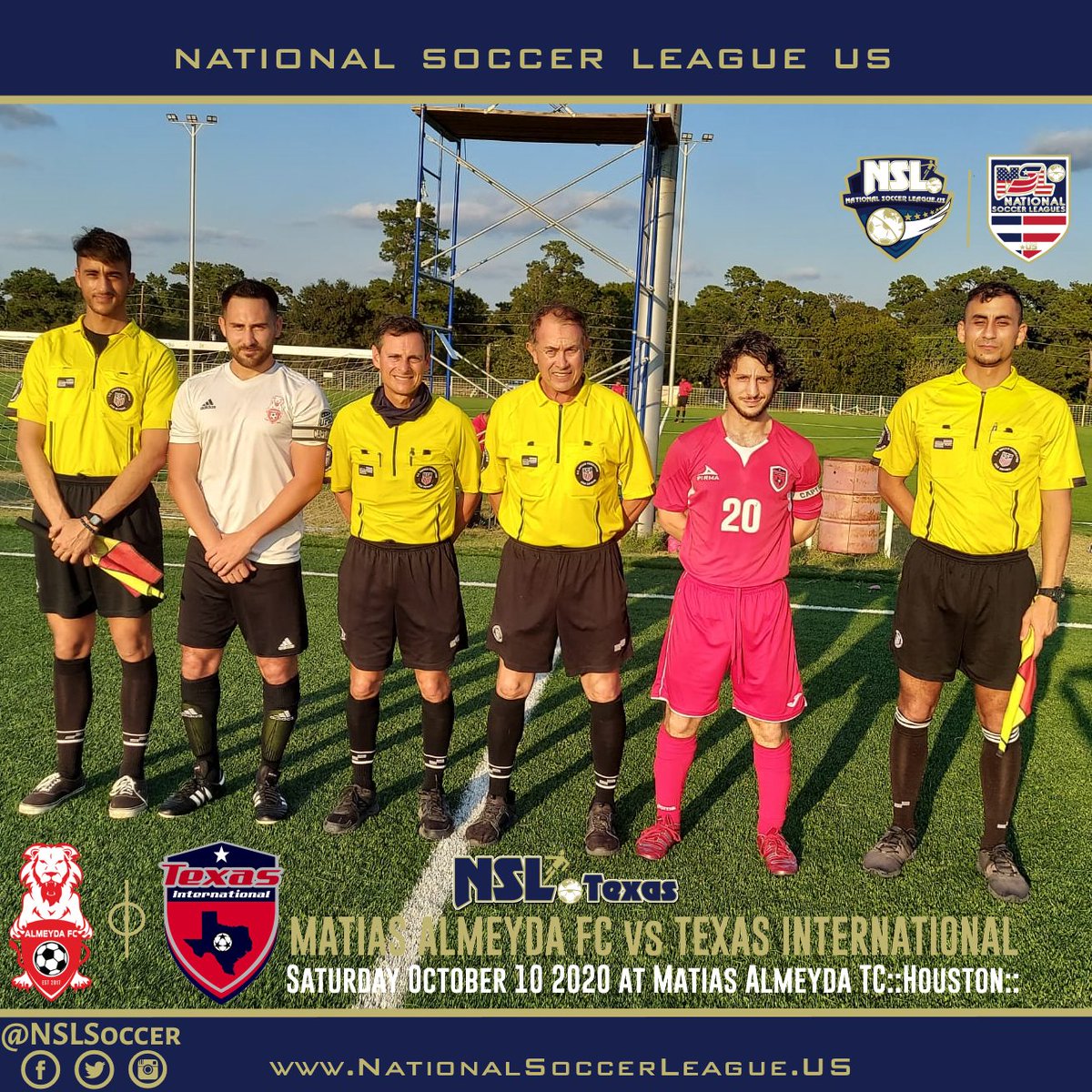 NSLLeague's tweet photo. NSL NEWS
National Soccer League US
::HIGHLIGHTS::
Saturday Soccer
NSL 2020-2021 Season
NSL Premier Division
NSL Texas Houston Conference
Sat Oct 10 2020
TEXAS INTERNATIONAL vs MATIAS ALMEYDA FC
@NSLSoccerLeague
@NSLSoccer
@NSLPremier
@NSLTX
@TexasInternationalFC
@MatiasAlmeydaTC https://t.co/9BNhsP3CdB