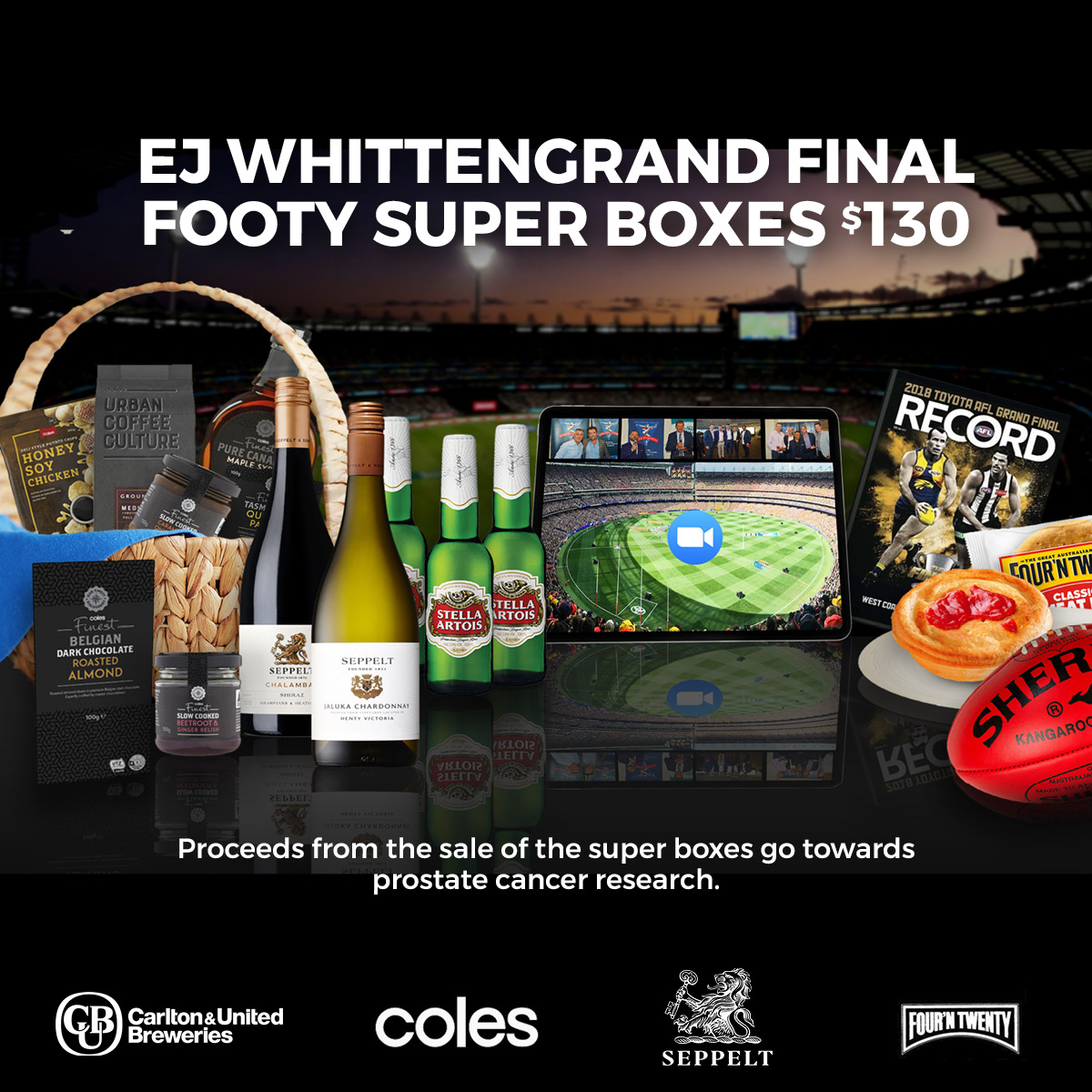 EJ Whitten will cater for Victorian footy fans Grand Final in Iso as well as supporting men's health. Grand Final Hampers available at ejwhittenfoundation.com.au
