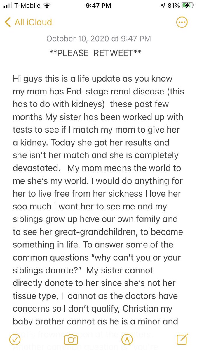 MrErikRojas's tweet photo. Please Twitter do your thing. Retweet to possibly save many lives. My mom is the best blessing in my life and I don’t want her to die. Her blood type is 0+  #retweet #help #savealife #viral #KidneyDisease https://t.co/Pe9B3GEm2S