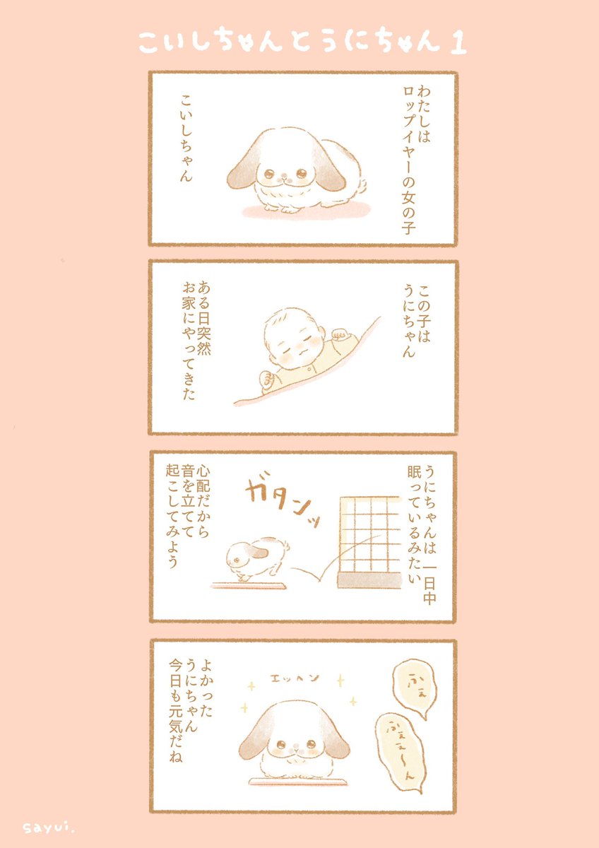 うちのかわいいふたりのこと✍?
ゆるゆる続けていこうと思います☺️

#こいしちゃんとうにちゃん 1
#漫画が読めるハッシュタグ 