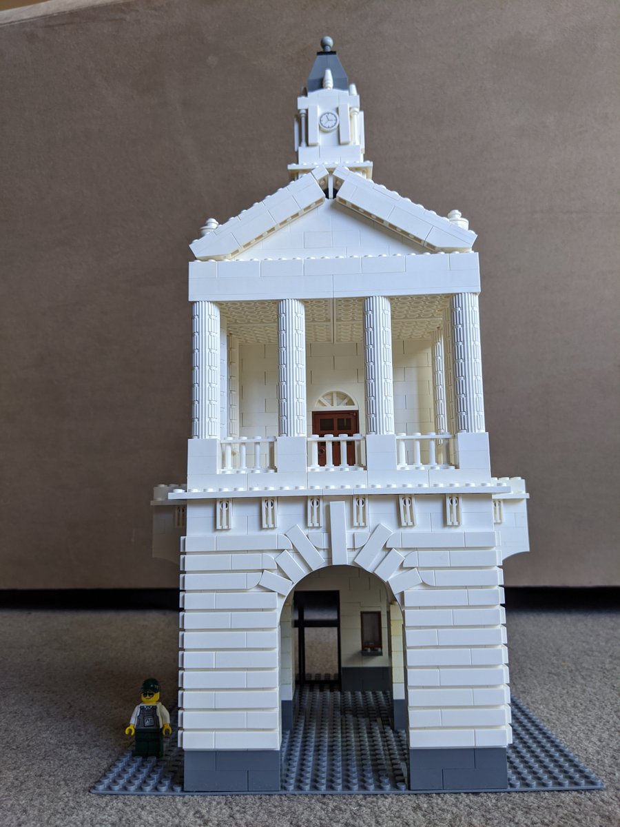 Lockdown Lego update! The portico/tower structure is essentially done now. I need to fill in more details at some stage; I'm pleased with how the bins came out but I need a bench and so on