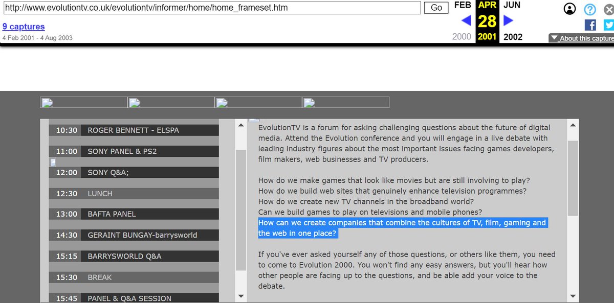 additional #OnThisDayInNTK:2000 archive:

"JOBS calls Apple hiring freeze - still, needs to eat:"
web.archive.org/web/2001041320…

"This accident could have had international repercussions"
web.archive.org/web/2000120510…

&amp; boldly "thinking outside the boxes marked TV, Film, Games, The Web" etc