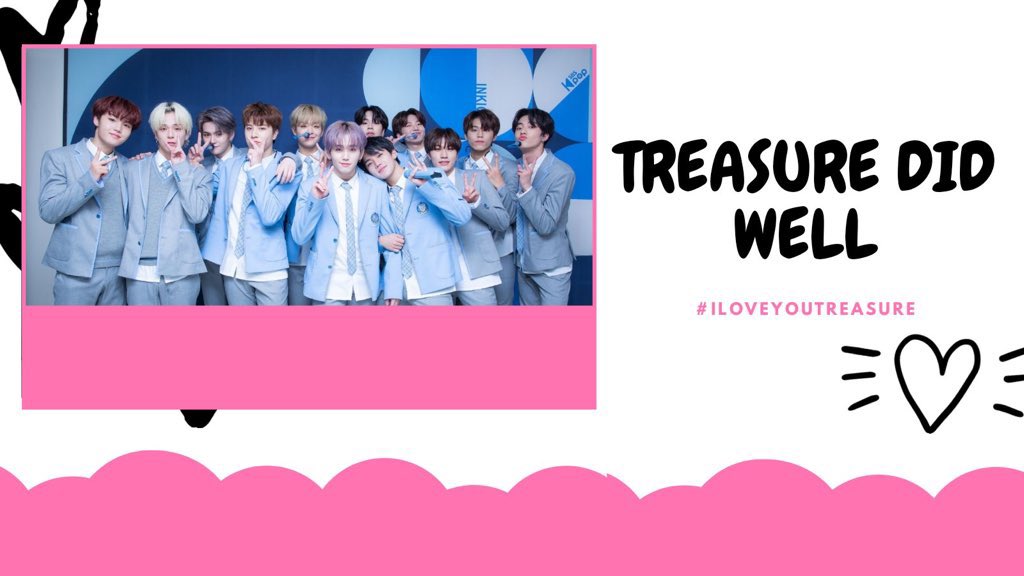 [TREASUREMAKER_NOTICE]

TREASURE performed well on their last stage for I LOVE YOU. We will use the following on our tweets to congratulate them: 

TREASURE DID WELL
#ILOVEYOUTREASURE
@treasuremembers #TREASURE