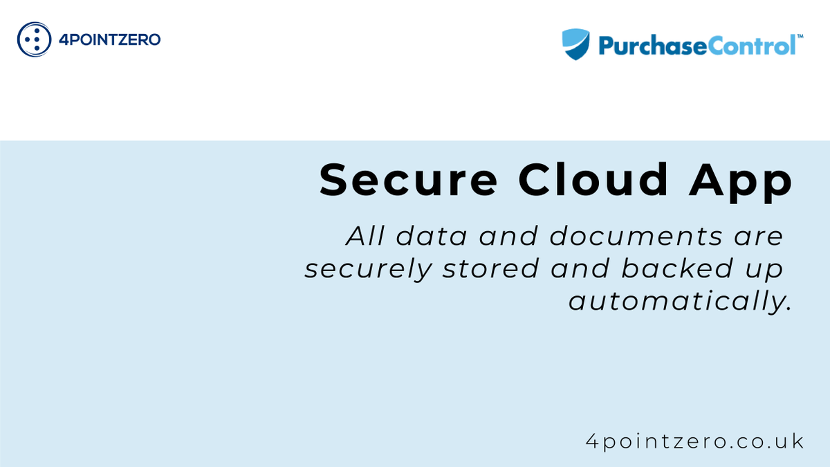 4_PointZero's tweet image. Purchase Control offers a secure cloud app in which all documents and data are securely stored and backed up automatically. To begin your business digital transformation, contact us today to see what we can do for you. 
#4pointzero #cloudsolution #purchasecontrol #data