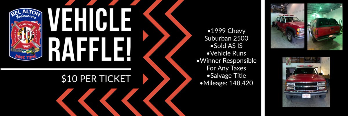 🎟‼️VEHICLE RAFFLE‼️🎟

It’s time to sell our past fire utility, and we’ve decided to turn it into a raffle! 
Visit our Facebook or Instagram to purchase tickets. 
Winner will be drawn on 10/31/20. 🥳 #raffle #charlescountymd