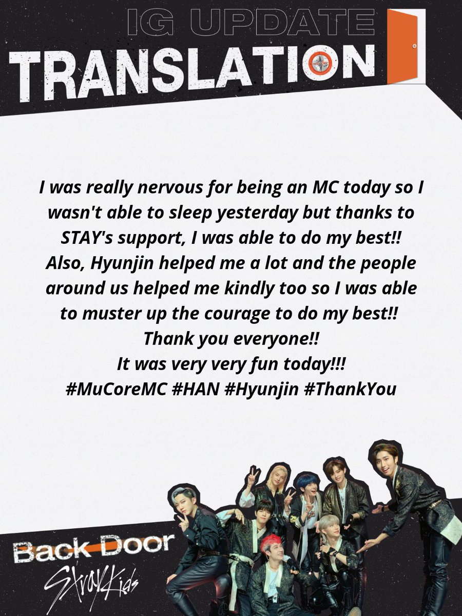 StrayKidsGlobal's tweet photo. [201010 IG UPDATE] 2/2

Full translation in image below
#MuCoreMC #HAN #Hyunjin #ThankYou

🔗: https://t.co/gMvjYnIjR3

@Stray_Kids #StrayKids #스트레이키즈
#IN生 #INLIFE
#BackDoor #백도어 https://t.co/xbT6WzNMYN
