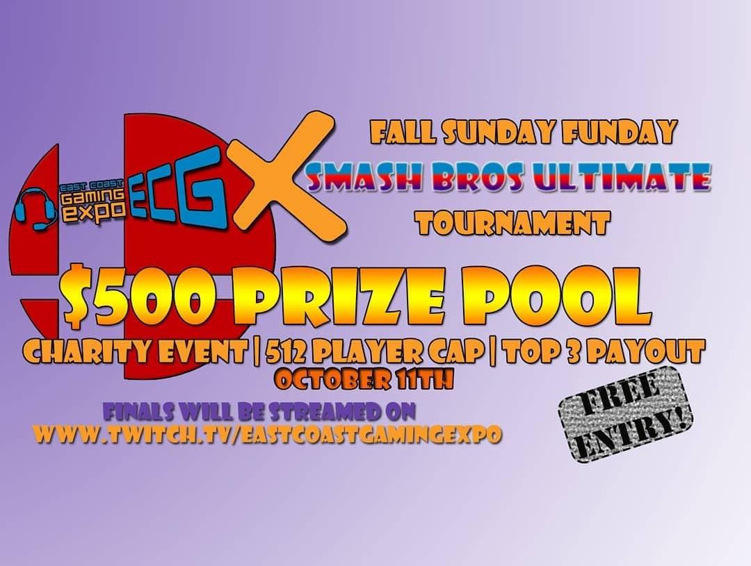 Tomorrow, Sunday, October 11th, Smash Bros. Ultimate Tournament with a $500 Prize Pool! Top 3 payout! FREE ENTRY! Sign up here:
smash.gg/tournament/ecg…
#smashbrosultimate
#smash #smashgg #smashultimate #nintendo #nintendofam #nintendofan #prize #prizepool #competition #tournament