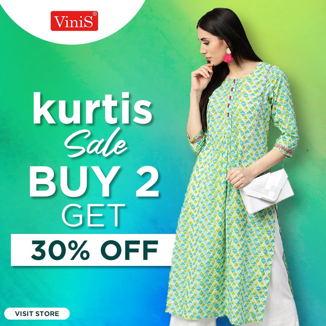 VINIS_7's tweet photo. Celebrate Festive With Vinis. Avail Buy 1 Get 20% OFF. Buy 2 Get 30% OFF. Limited Period Offer. Hurry! Exciting Offers On Clothing n more.. 
#kurtissale #cotton #riyonkurti #newcollection2020 #regularwear #vinisindia #visakhapatnam #vizagdiaries #vizagcity #vizagblogger https://t.co/FeSa0TdDN0