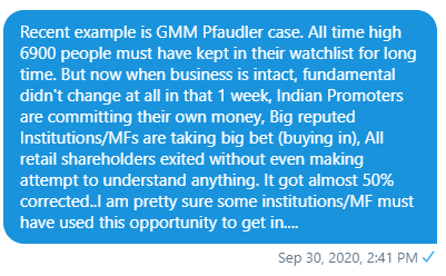 Me->If you didn't show your brave side/logical side you will again regret. Like many people are regretting March/Apr fall when they didn't buy their favourite stocks which were all time high before & available at 50% discount...5