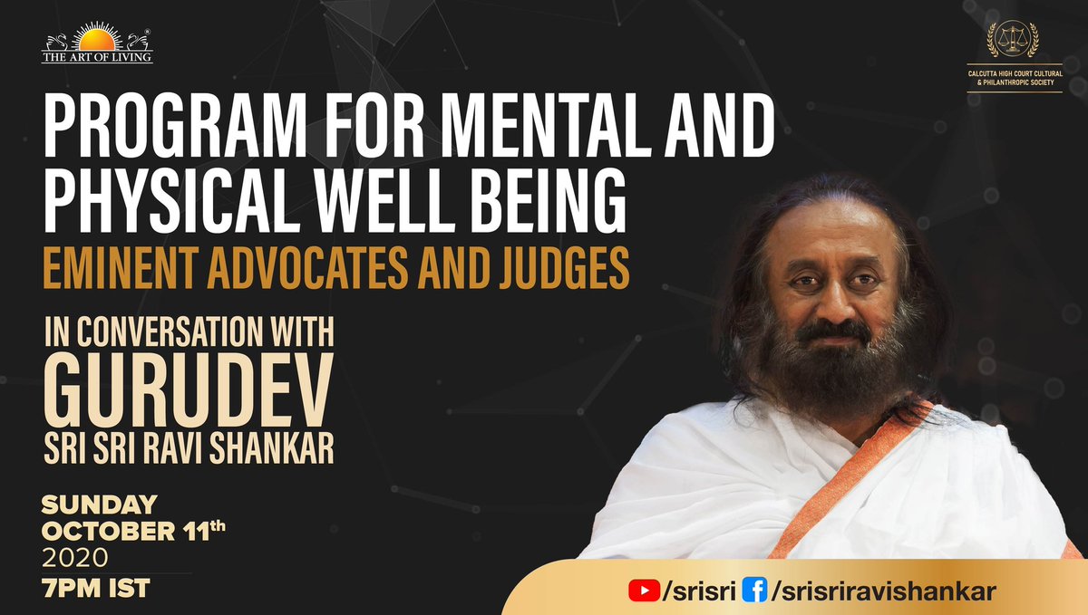 Eminent Advocates and Judges in conversation with Gurudev @SriSri Ravi Shankar.
Join the Live Today at 7.00PM IST
https://t.co/fSLKXJYNUD https://t.co/MeLjBKVBXR