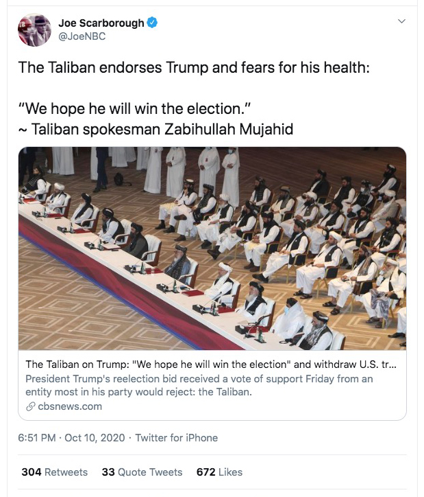 THREADAmazing job,  @realDonaldTrump.Now we have the Democrats criticizing a peace deal with the Taliban.They're all in for endless war, just like you said.Because morality, or something.