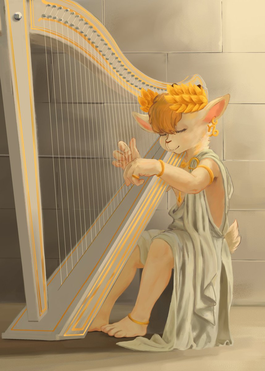 ハープを聞きながら描いていた。