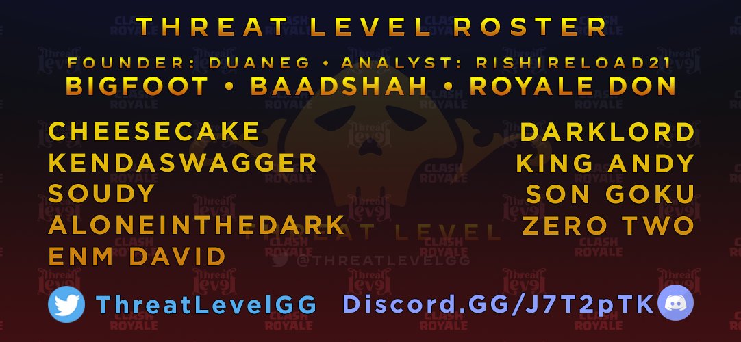 Welcome our new Professional roster:
 
Managers: 
@TLDuaneG
<a href="/BigfootCR/">Bigfoot</a>
<a href="/RoyaleDon/">King Don Royale</a>
@Skywarrior234
Analyst:
<a href="/RishiReload21/">Rishi</a> 

Players:
@CheesecakeCR_YT
@KenDaSwaggerCR 
<a href="/soudy_cr/">Soudy CR</a> 
@wildfire_cr
<a href="/ZeroTwoCR/">Zero Two ♥️</a>
<a href="/David_Enemity/">David</a> 
<a href="/KingAndy_CR/">King Andy</a>
<a href="/MuskyyLover/">Dark Lord</a>
@SON_GOKU_LY

discord.gg/J7T2pTK