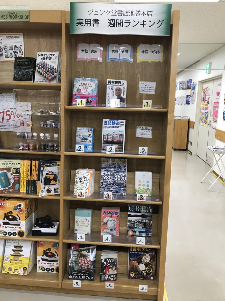 ジュンク堂書店池袋本店 実用書 地図 文具担当 今週の女性実用書ランキング 1位 水晶玉子のオリエンタル占星術 21 集英社 2位 眠る投資 アチーブメント出版 3位 ブレインメンタル強化大全 サンクチュアリ出版 4位 星ダイアリー