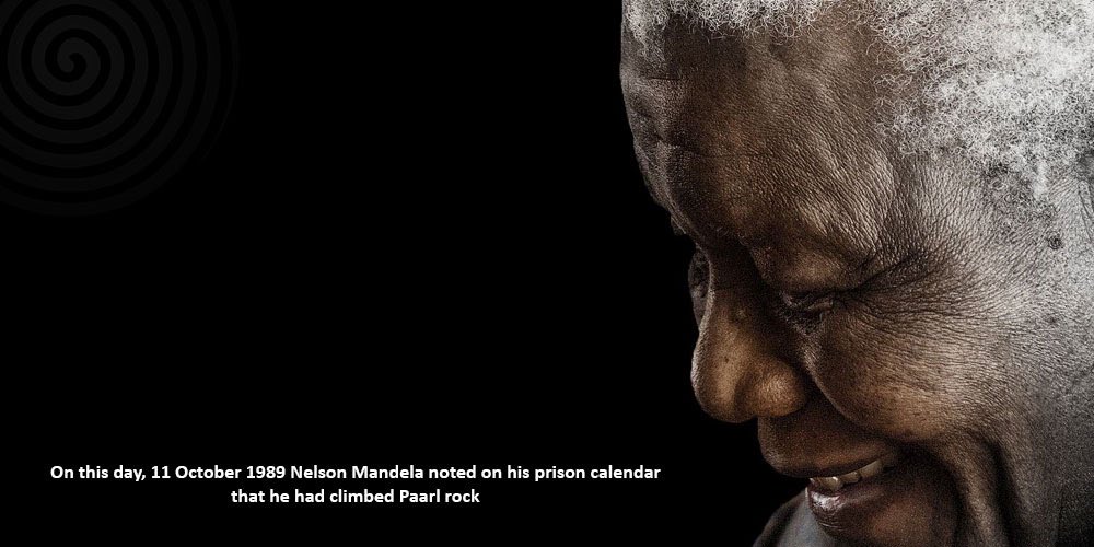 NelsonMandela's tweet photo. On this day, 11 October 1989 Nelson Mandela noted on his prison calendar that he had climbed Paarl rock https://t.co/iPfLRnFbmW