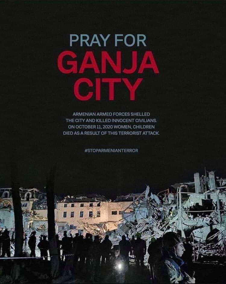 RafiAsgarli's tweet photo. Today a multi-apartment building in the second-largest city of Azerbaijan - Ganja which is located far from the war zone, was subject to heavy shelling by the Armenia Armed Forces. As a result, 7 civilians were killed, 33 were injured. #PrayForGanjaCity #StopArmenianTerrorism https://t.co/Uia7RvNy3M