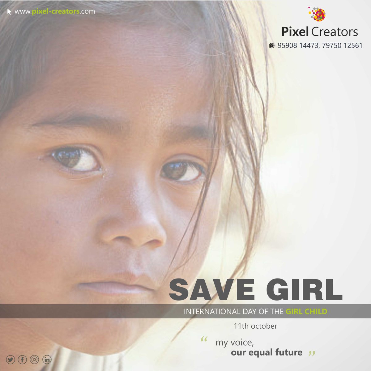 Save Girl Child - Pixel Creators
pixel-creators.com
#girlchildday #digitalmraketingagency #pixelcreators #webdesign #brandingstrategy #graphicdesign #savegirl