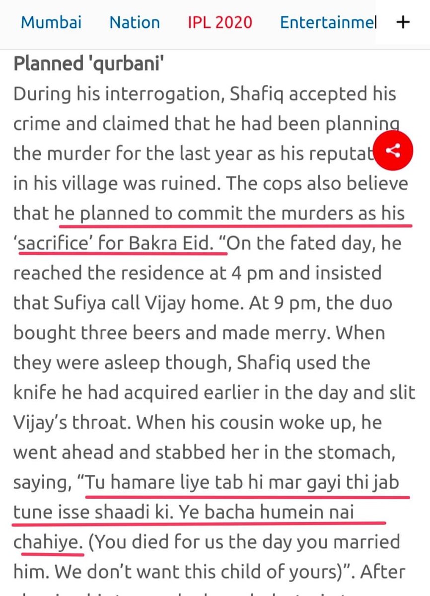 5- Shankar Yadav and Sufiya Abrar were happily married. Sufiya was 9-month-pregnant. Her cousin Shafiq planned 'Qurbani' of both as her family was angry after she married a hindu guy and killed them both, including the unborn.