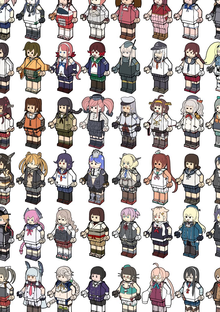 atlanta (kancolle) ,colorado (kancolle) ,fubuki (kancolle) ,kitakami (kancolle) ,murakumo (kancolle) ,ooyodo (kancolle) ,ryuujou (kancolle) ,sazanami (kancolle) ,tenryuu (kancolle) ,yuubari (kancolle) multiple girls 6+girls school uniform twintails hat long hair headgear  illustration images