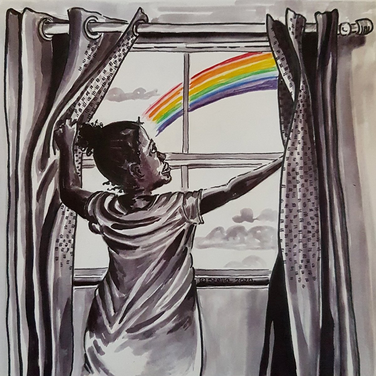 Bajanbumblebee's tweet photo. "Hope" - Tomorrow is A New Day • Inktober 10 • #hope #rayofhope #inktober10 #inktober #inktober2020 • #tomorrow #morning #rainbow #ink #penandink #draw #drawing #art #artist #instaart https://t.co/l0j4kE9LVN