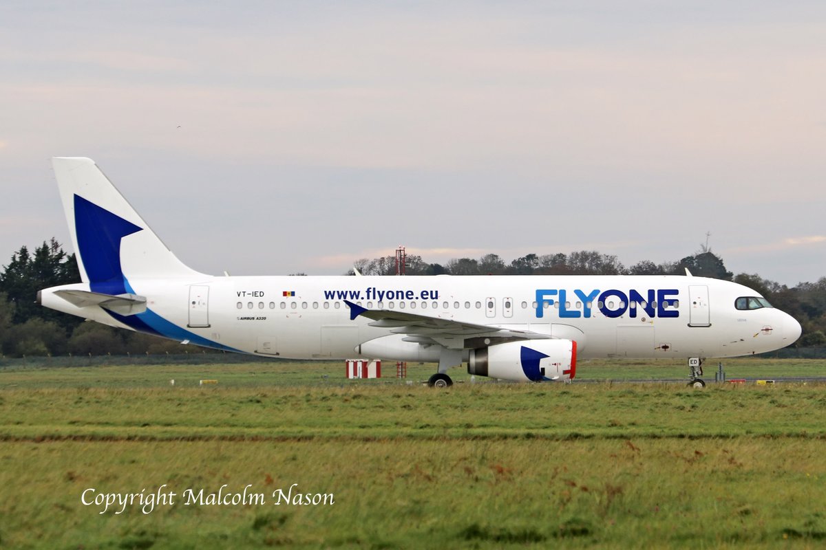 Ex Indigo A320-232 VT-IED seen painted in Fly One colours having arrived @ShannonAirport yesterday evening from Delhi via Doha & Istanbul having been on maintenance at Jakarta since February. #airlinenews #aviationnews #avgeek #airliner #A320 #FlyOne.