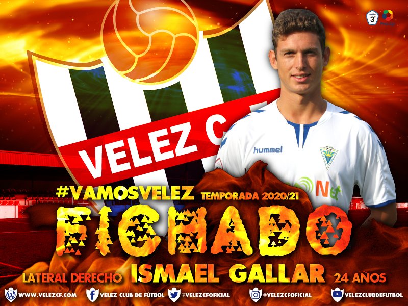 📝 FICHADO: GALLAR

🗣️ Desde el #VelezCF se hace oficial el fichaje del lateral derecho <a href="/IsmaelGallar7/">ismaelgallar7</a> (procedente de <a href="/SanFernando_CD/">San Fernando CD</a>) para la próxima temporada 2020/21.

ℹ️ cutt.ly/tgobO57

👋 ¡Bienvenido Ismael!

🛡️ #TodosSomosVelez
✌ #VamosVelez