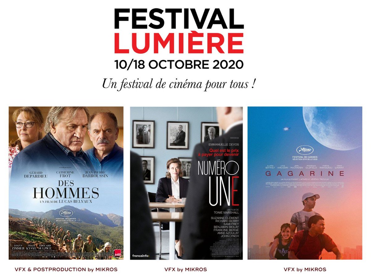 MPCVFX_fr's tweet photo. The 12th @FestLumiere is occuring in Lyon until Oct 18th! Today, three movies on which our teams provided #VFX and #Postproduction are screened: Tonie Marshall's #NumeroUne, #Gagarine by Fanny Liatard & Jérémy Trouilh, and #DesHommes by Lucas Belvaux >> https://t.co/jvMnd5Nsk9 https://t.co/kxbieOlCID