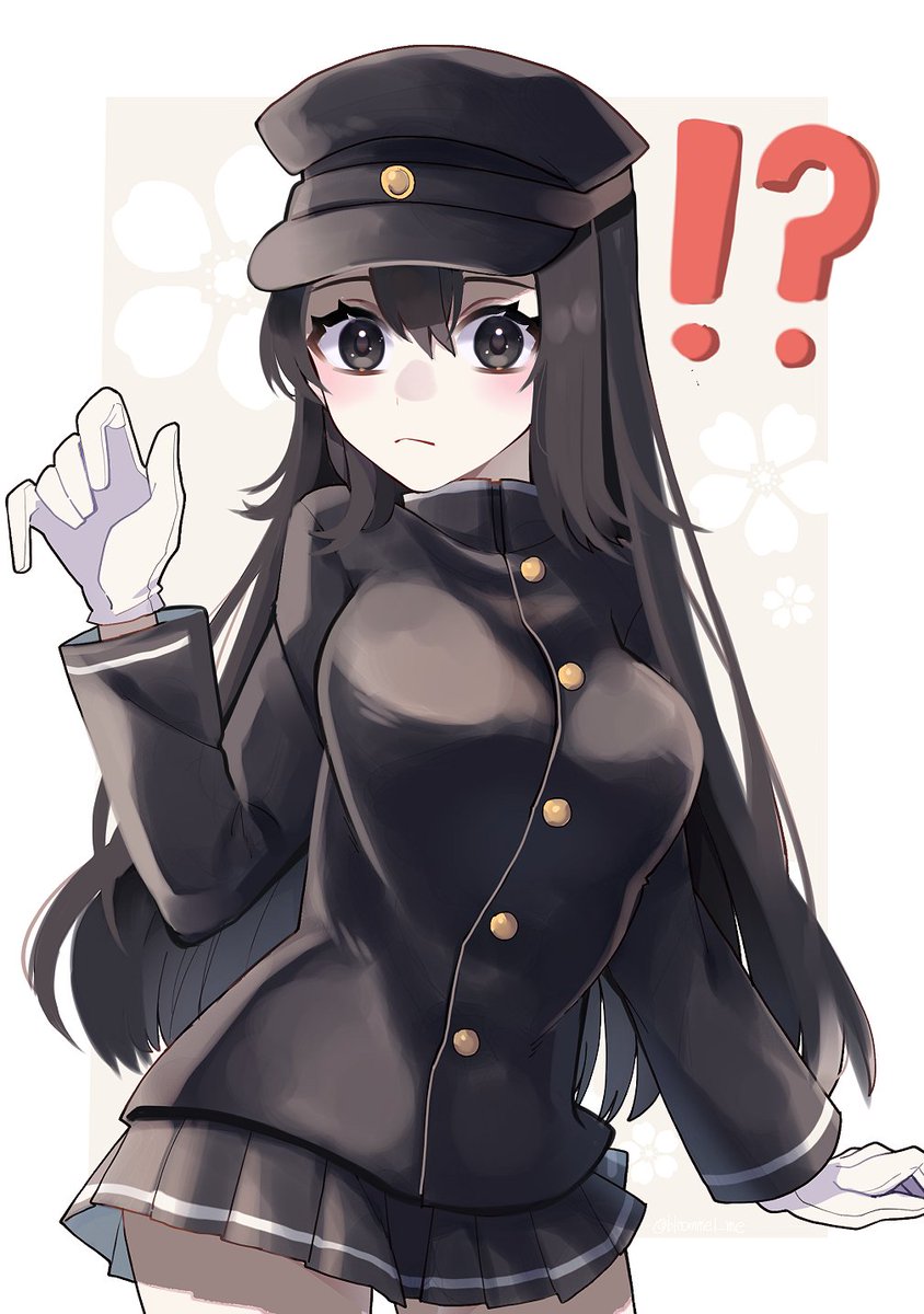 akitsu maru (kancolle) 1girl solo hat skirt black hair gloves alternate hair length  illustration images